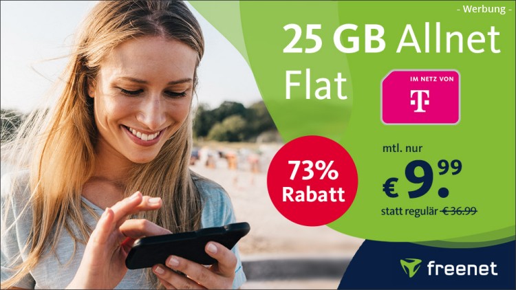 freenet: Allnet-Flat mit 25 GB LTE im Telekom-Netz für 9,99 Euro