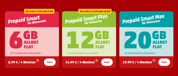 Neue Smart Tarife mit 5G (Screenshot: www.pennymobil.de)